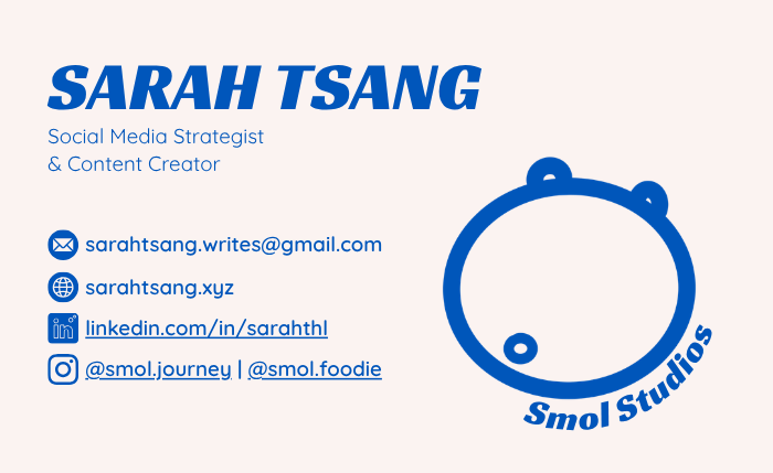 Sarah Tsang's business card — click to get in touch