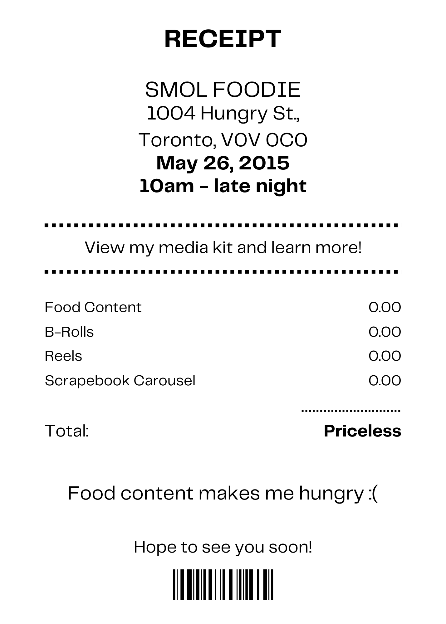 Receipt — food content makes me hungry! Click for the smol.foodie media kit