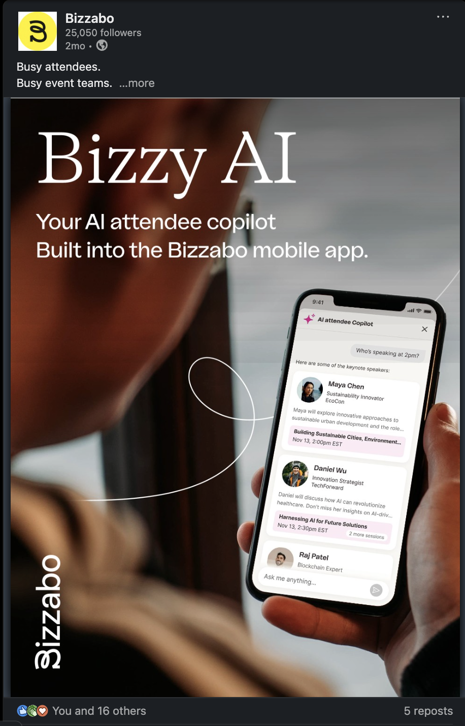Bizzy AI launch post screenshot